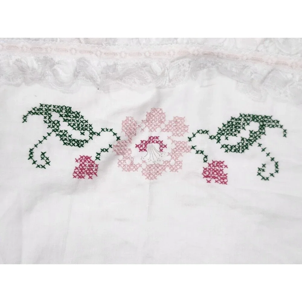Vintage Pillow Sham Hand Embroidered 30x22